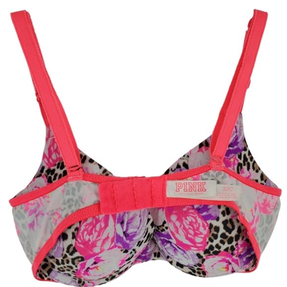 PINK Victoria's Secret Bra Wear Everywhere Push-up Pigeonnant Plunge Floral 32C - Picture 9 of 14